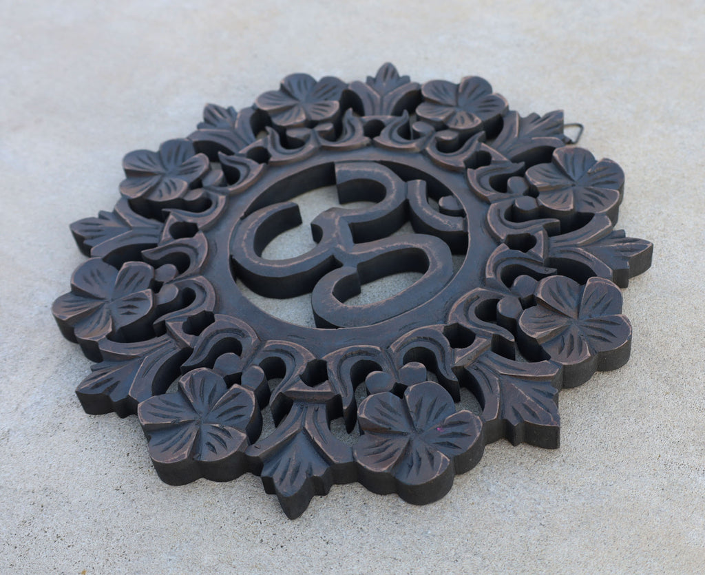 Handcrafted Wooden Om Wall Decor Hanging Art - DharmaObjects