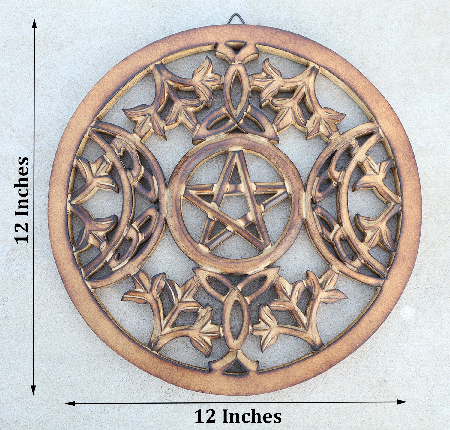 Handcrafted Triple Moon Decor For Home Blessings Protection Rustic Pagan Wiccan Wall Mounted Art - DharmaObjects