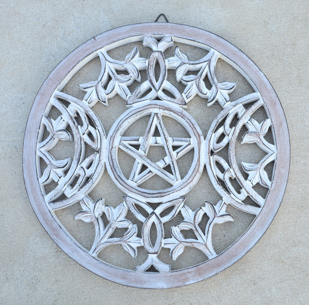 Handcrafted Triple Moon Decor For Home Blessings Protection Rustic Pagan Wiccan Wall Mounted Art - DharmaObjects