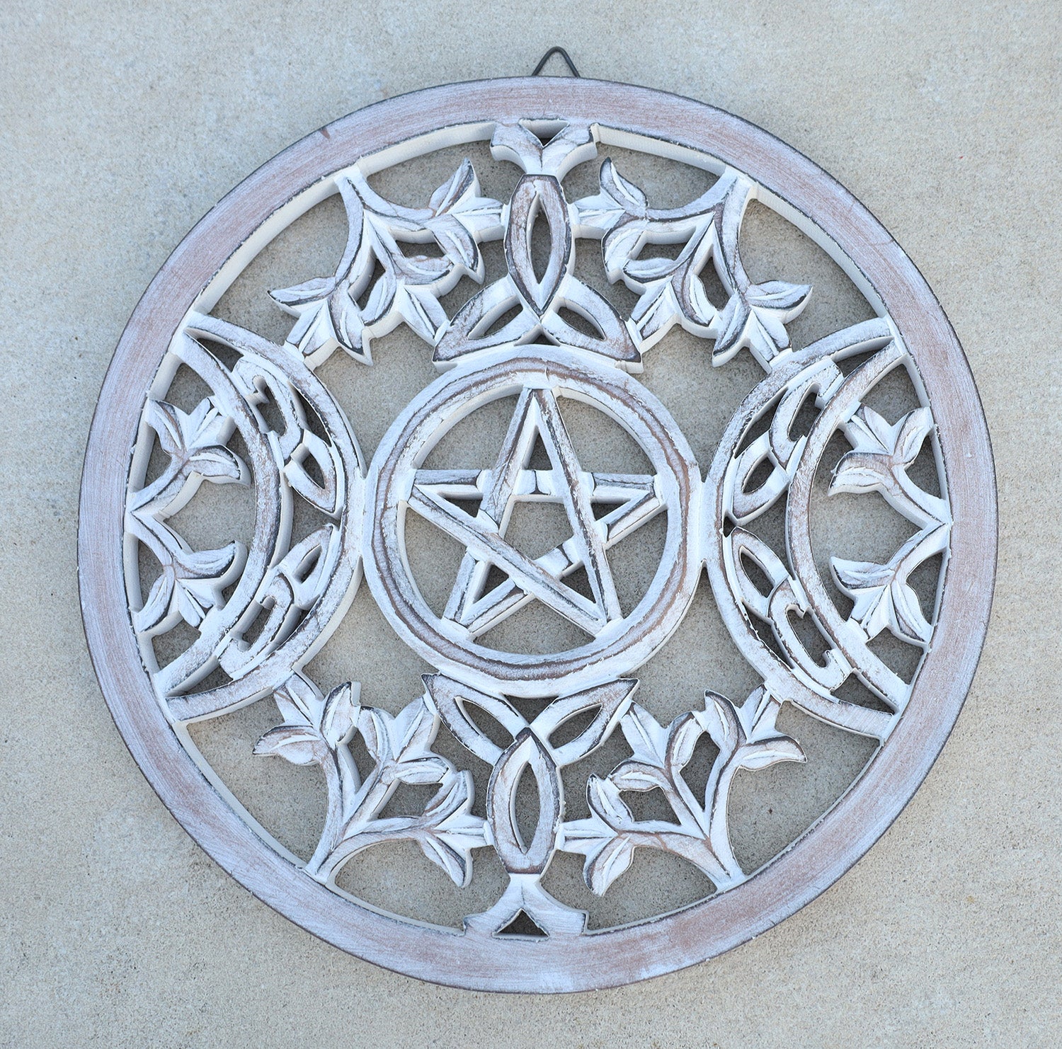Handcrafted Triple Moon Decor For Home Blessings Protection Rustic Pagan Wiccan Wall Mounted Art - DharmaObjects