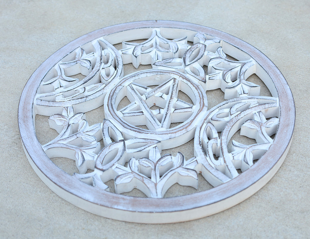 Handcrafted Triple Moon Decor For Home Blessings Protection Rustic Pagan Wiccan Wall Mounted Art - DharmaObjects