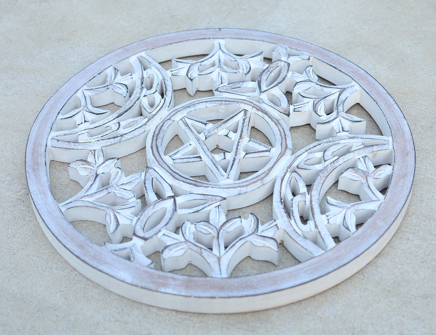 Handcrafted Triple Moon Decor For Home Blessings Protection Rustic Pagan Wiccan Wall Mounted Art - DharmaObjects