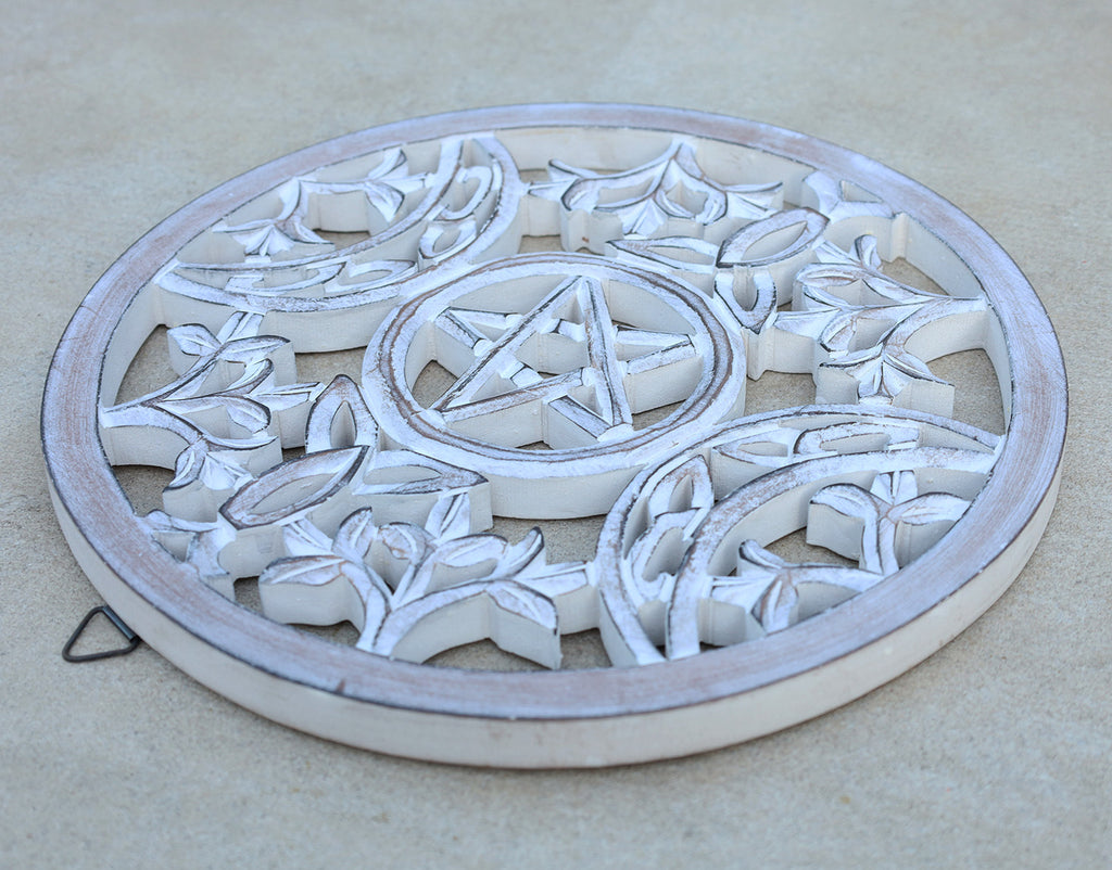 Handcrafted Triple Moon Decor For Home Blessings Protection Rustic Pagan Wiccan Wall Mounted Art - DharmaObjects