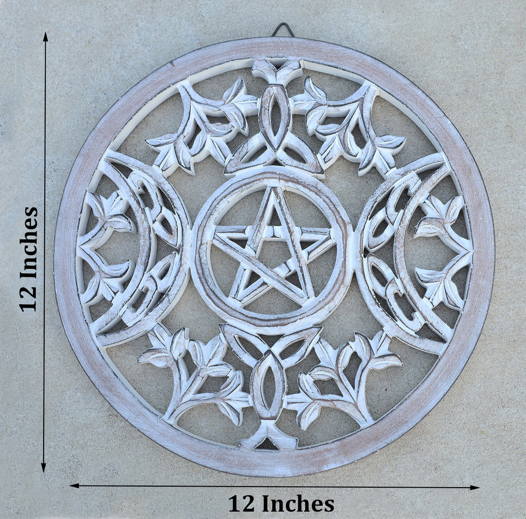 Handcrafted Triple Moon Decor For Home Blessings Protection Rustic Pagan Wiccan Wall Mounted Art - DharmaObjects