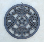 Handcrafted Triple Moon Decor For Home Blessings Protection Rustic Pagan Wiccan Wall Mounted Art - DharmaObjects