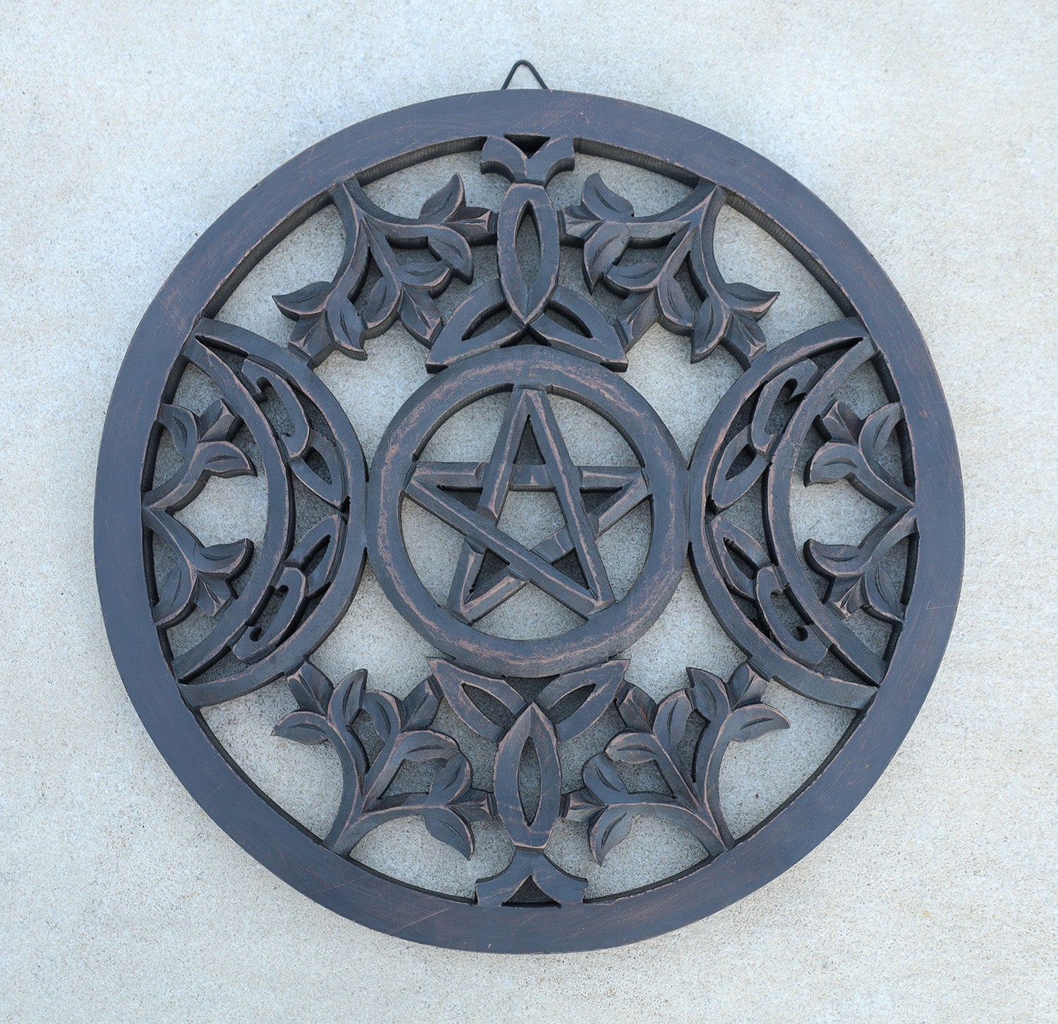 Handcrafted Triple Moon Decor For Home Blessings Protection Rustic Pagan Wiccan Wall Mounted Art - DharmaObjects
