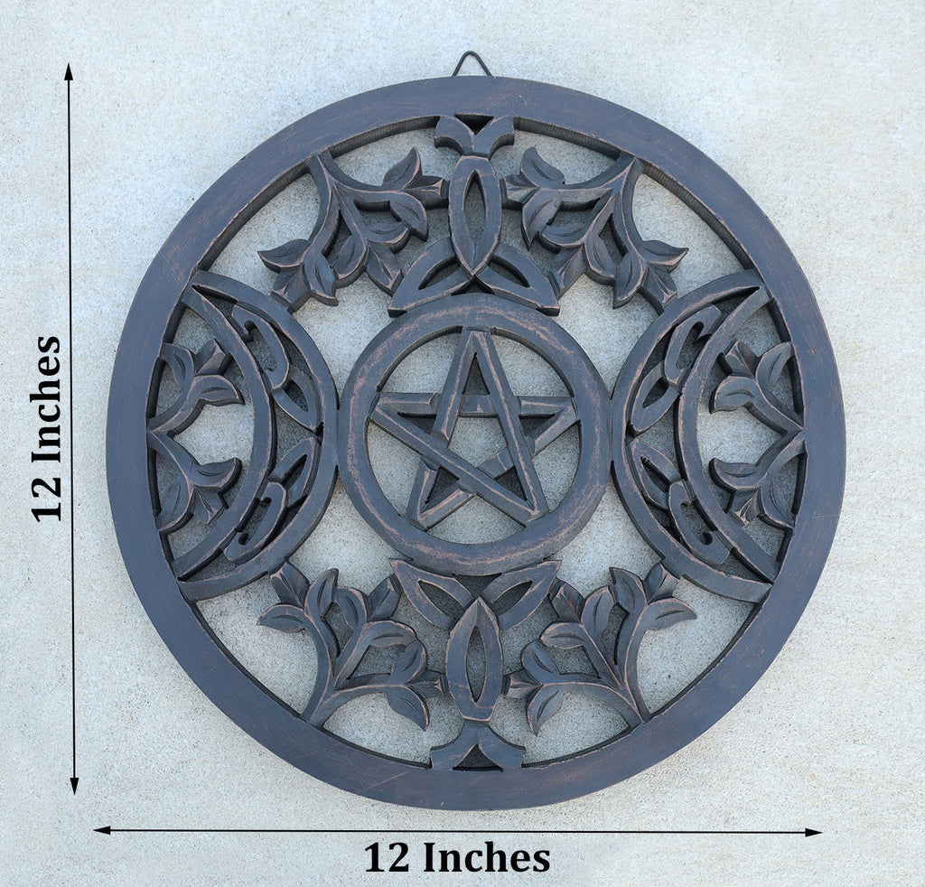 Handcrafted Triple Moon Decor For Home Blessings Protection Rustic Pagan Wiccan Wall Mounted Art - DharmaObjects