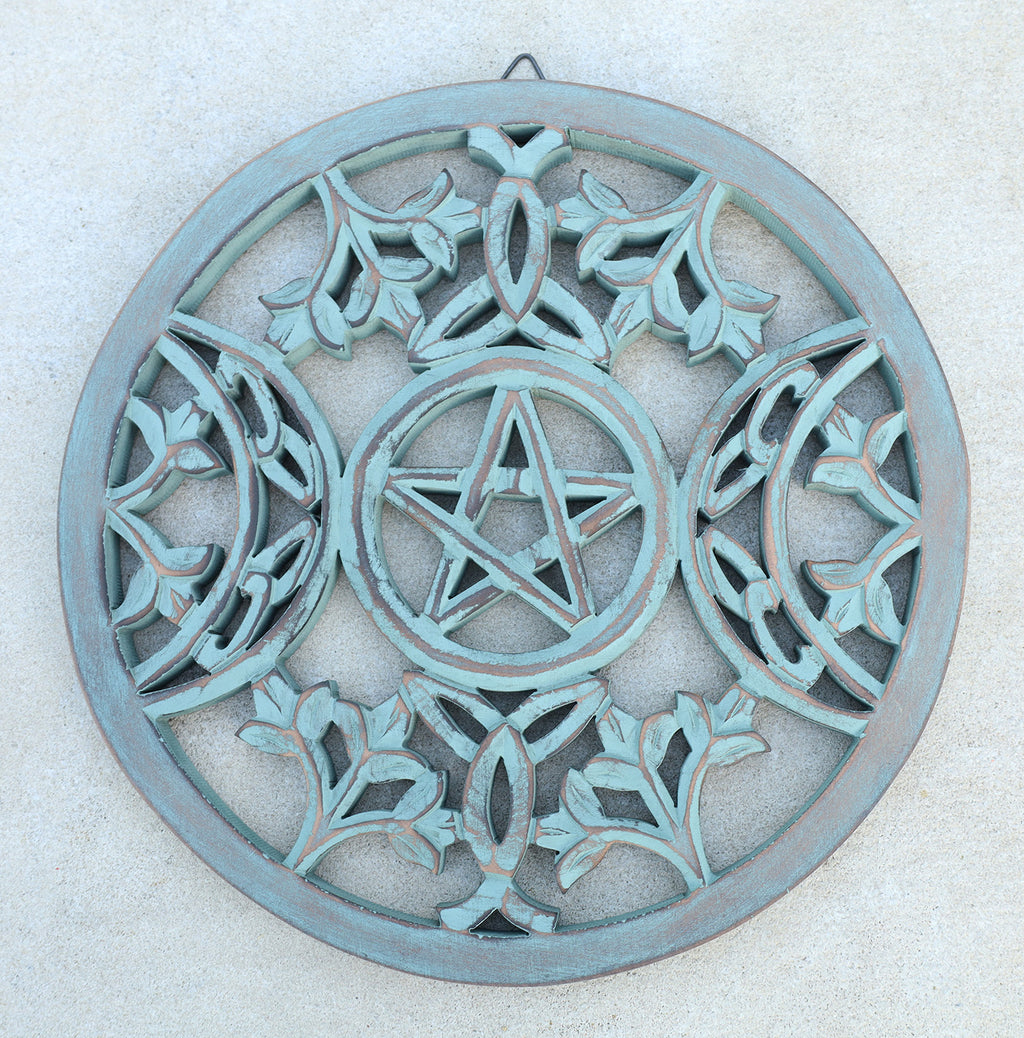 Handcrafted Triple Moon Decor For Home Blessings Protection Rustic Pagan Wiccan Wall Mounted Art - DharmaObjects