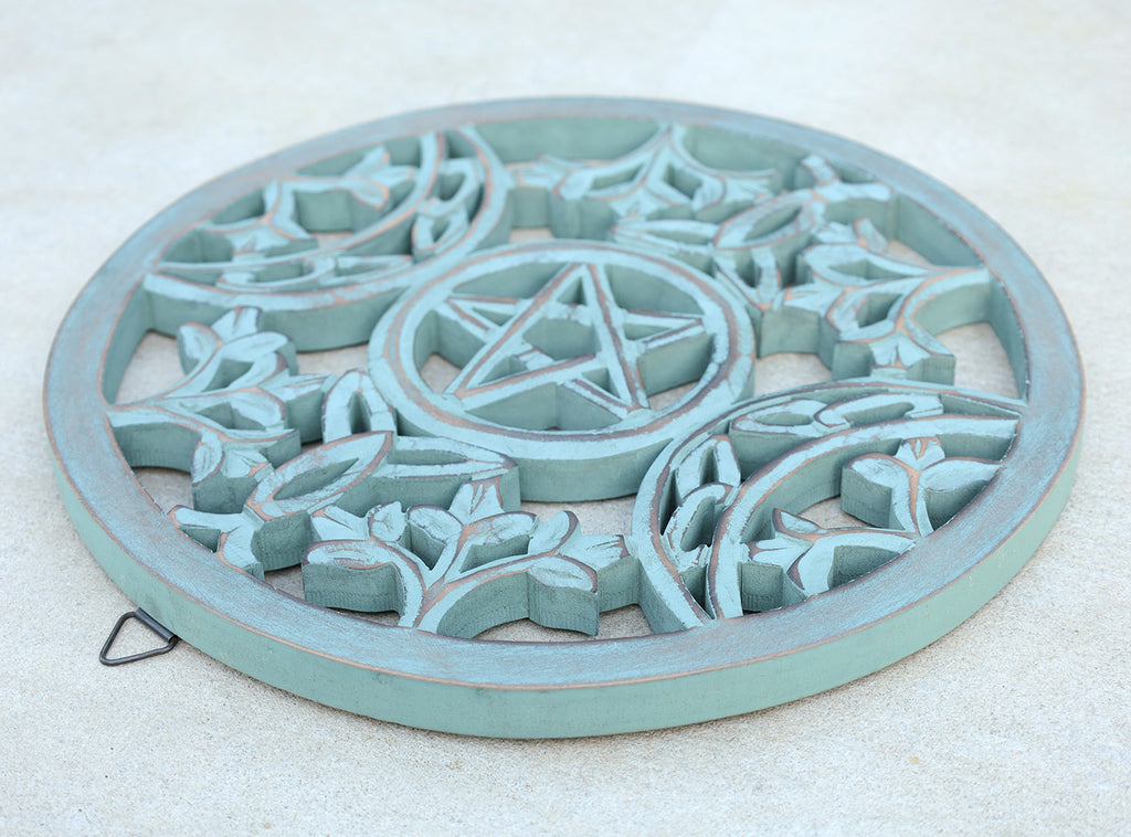 Handcrafted Triple Moon Decor For Home Blessings Protection Rustic Pagan Wiccan Wall Mounted Art - DharmaObjects