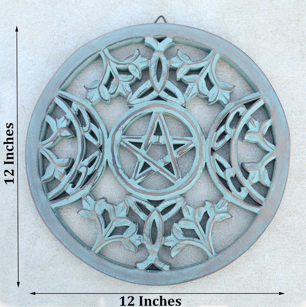 Handcrafted Triple Moon Decor For Home Blessings Protection Rustic Pagan Wiccan Wall Mounted Art - DharmaObjects
