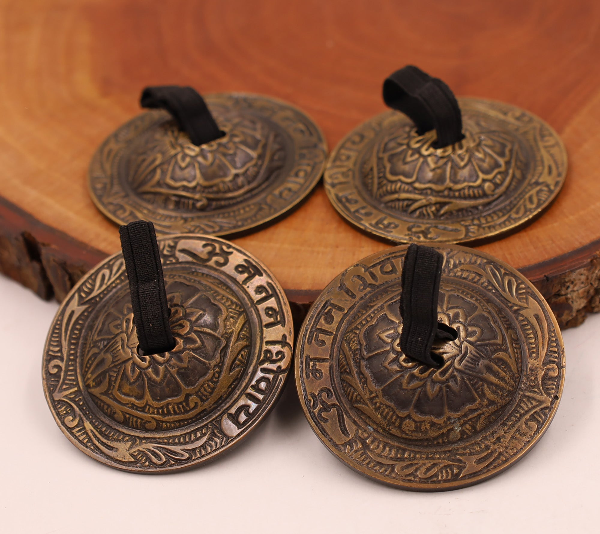 2 Pairs Brass Om Namah Shivaya Finger Cymbals Zills for Belly Dancing - DharmaObjects