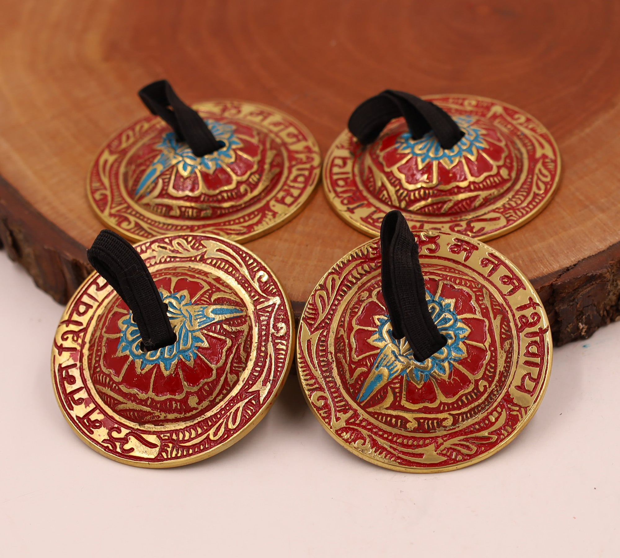 2 Pairs Brass Om Namah Shivaya Finger Cymbals Zills for Belly Dancing - DharmaObjects