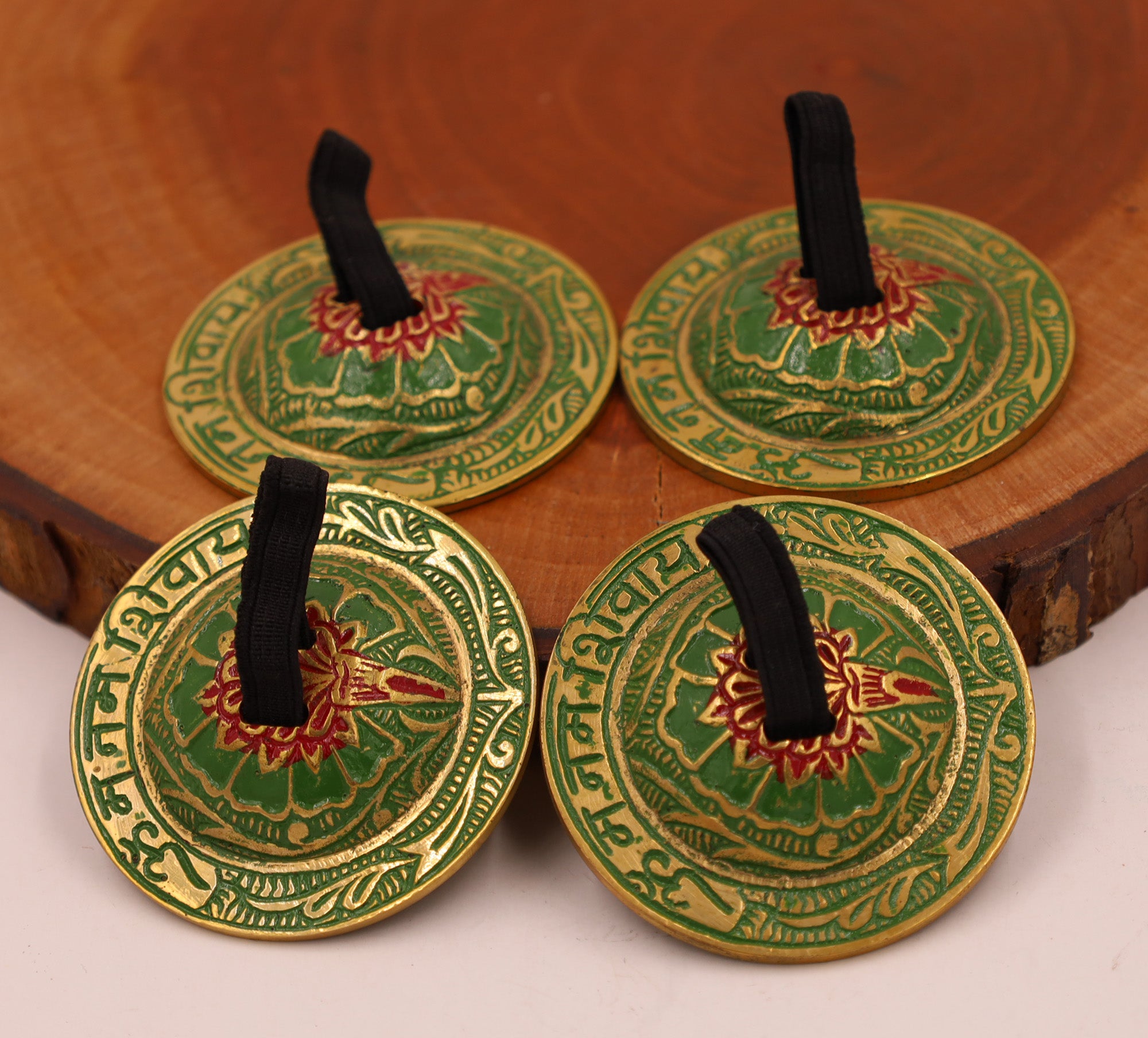 2 Pairs Brass Om Namah Shivaya Finger Cymbals Zills for Belly Dancing - DharmaObjects