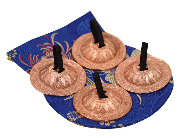 2 Pairs Brass Lotus Flower Finger Cymbals Zills for Belly Dancing