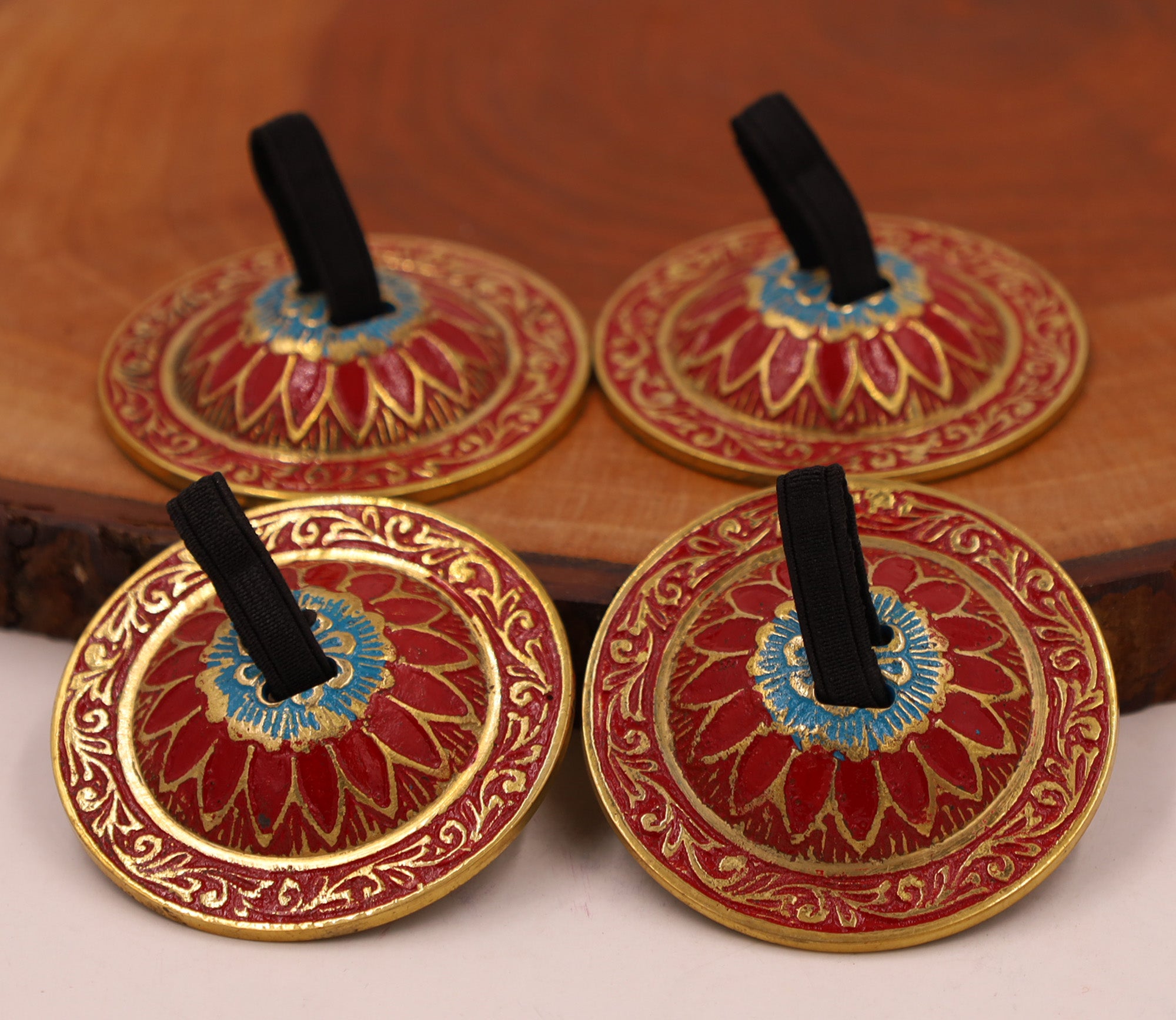 2 Pairs Brass Lotus Flower Finger Cymbals Zills for Belly Dancing