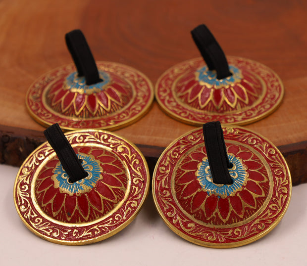 2 Pairs Brass Lotus Flower Finger Cymbals Zills for Belly Dancing