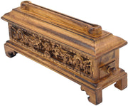 Hand Crafted Tibetan Buddhist Temple Solid Wooden Premium Incense Burner with Storage (Large) - DharmaObjects