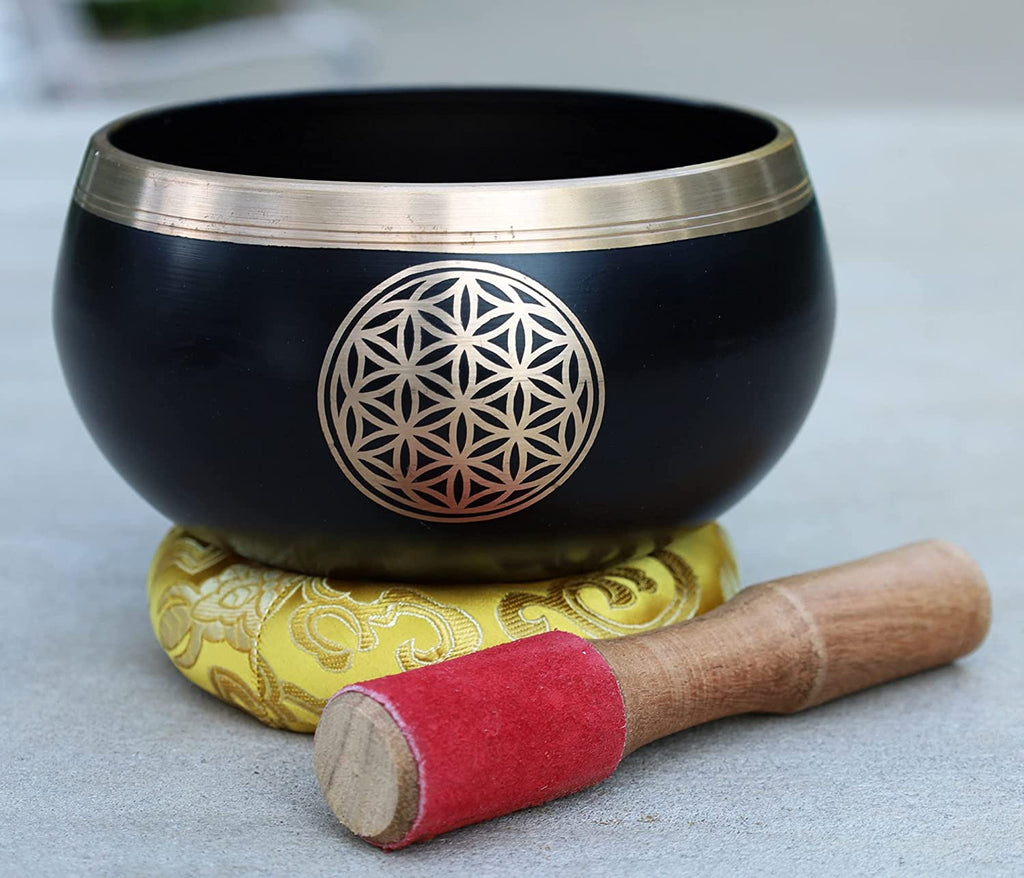 Tibetan Flower Of Life Singing Bowl Mallet Cushion Set ~ For Meditation, Yoga, Spiritual Healing and Mindfulness ~ Extra Large