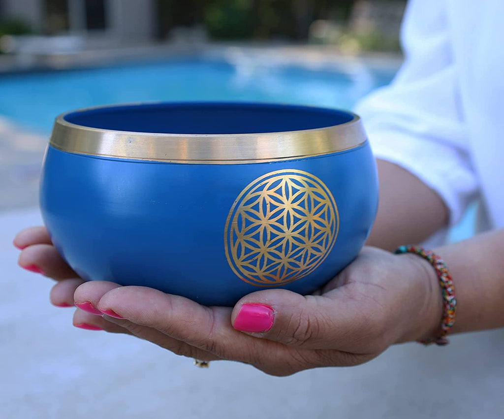 Tibetan Flower Of Life Singing Bowl Mallet Cushion Set ~ For Meditation, Yoga, Spiritual Healing and Mindfulness ~ Extra Large - DharmaObjects
