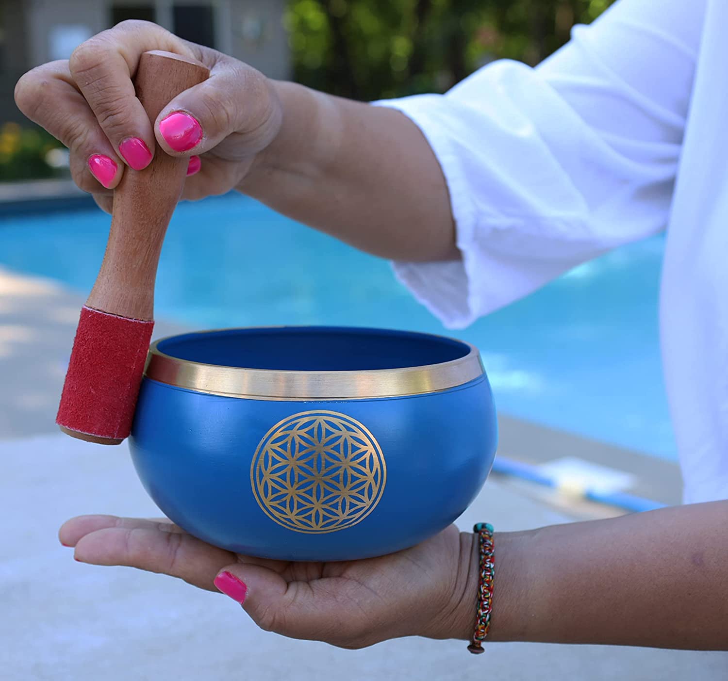 Tibetan Flower Of Life Singing Bowl Mallet Cushion Set ~ For Meditation, Yoga, Spiritual Healing and Mindfulness ~ Extra Large - DharmaObjects
