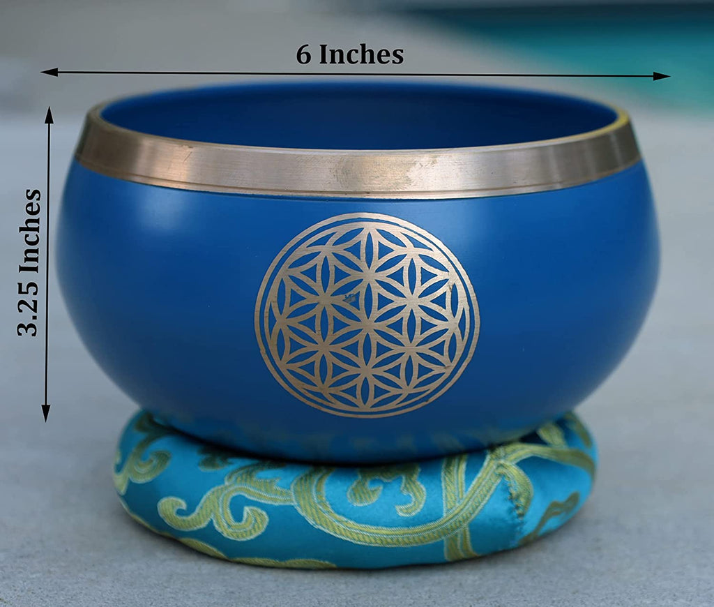 Tibetan Flower Of Life Singing Bowl Mallet Cushion Set ~ For Meditation, Yoga, Spiritual Healing and Mindfulness ~ Extra Large - DharmaObjects