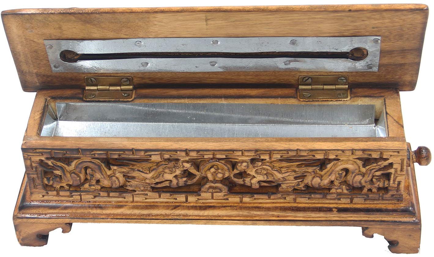 Hand Crafted Tibetan Buddhist Temple Solid Wooden Premium Incense Burner with Storage (Large) - DharmaObjects