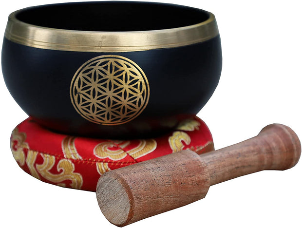 Tibetan Flower Of Life Singing Bowl Mallet Cushion Set ~ For Meditation, Yoga, Spiritual Healing and Mindfulness ~ Medium