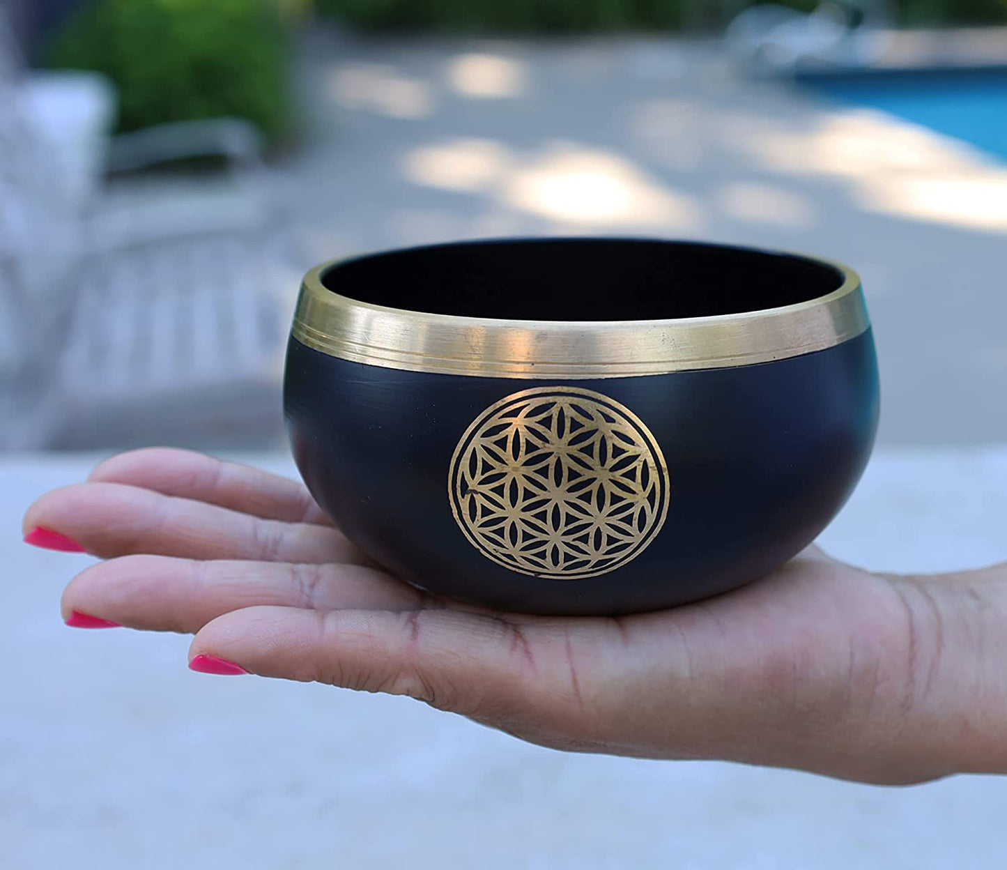 Tibetan Flower Of Life Singing Bowl Mallet Cushion Set ~ For Meditation, Yoga, Spiritual Healing and Mindfulness ~ Medium