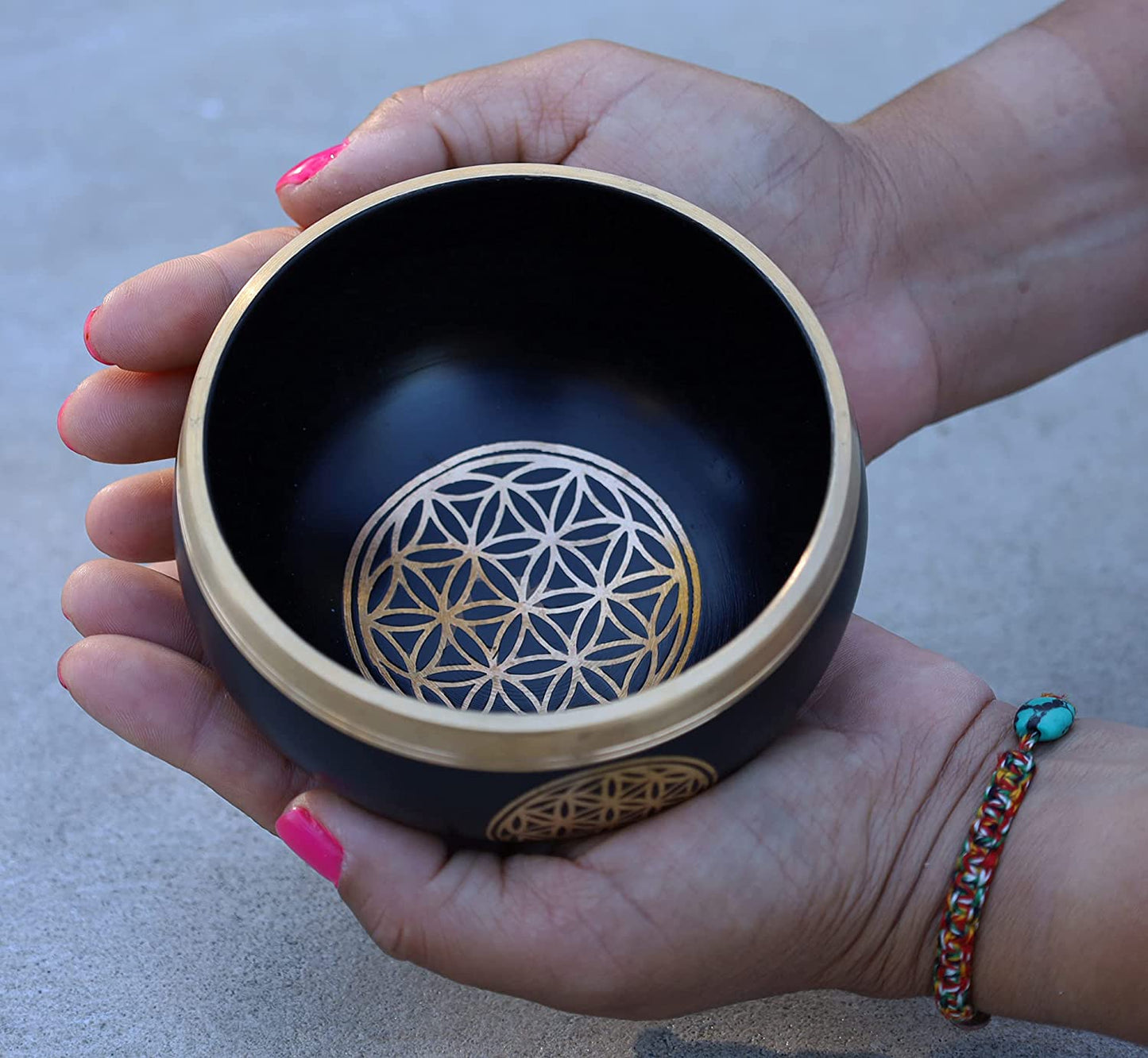 Tibetan Flower Of Life Singing Bowl Mallet Cushion Set ~ For Meditation, Yoga, Spiritual Healing and Mindfulness ~ Medium