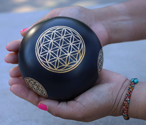 Tibetan Flower Of Life Singing Bowl Mallet Cushion Set ~ For Meditation, Yoga, Spiritual Healing and Mindfulness ~ Medium