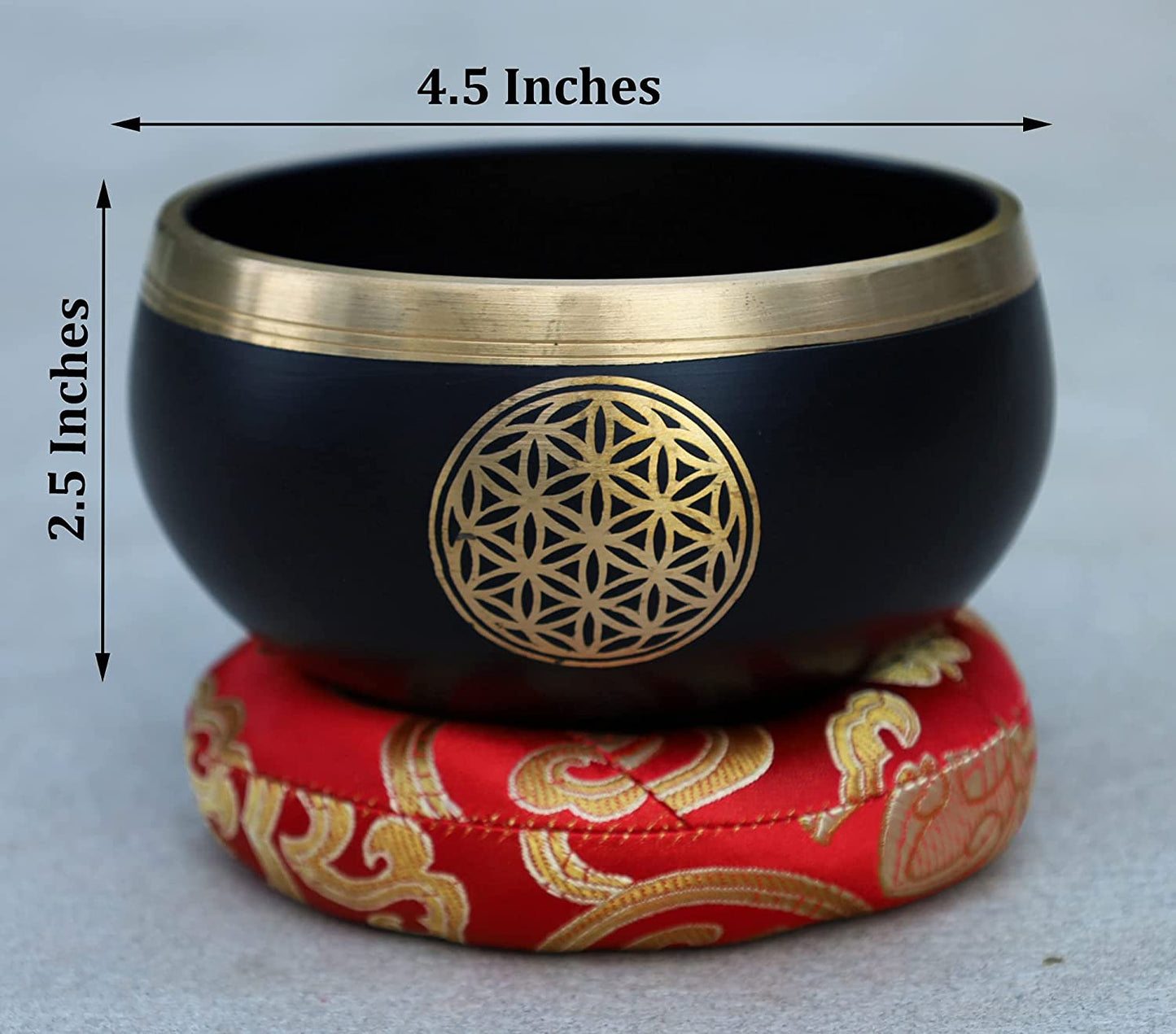 Tibetan Flower Of Life Singing Bowl Mallet Cushion Set ~ For Meditation, Yoga, Spiritual Healing and Mindfulness ~ Medium