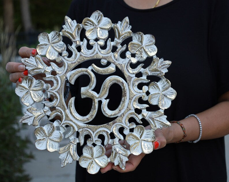 Handcrafted Wooden Om Wall Decor Hanging Art - DharmaObjects