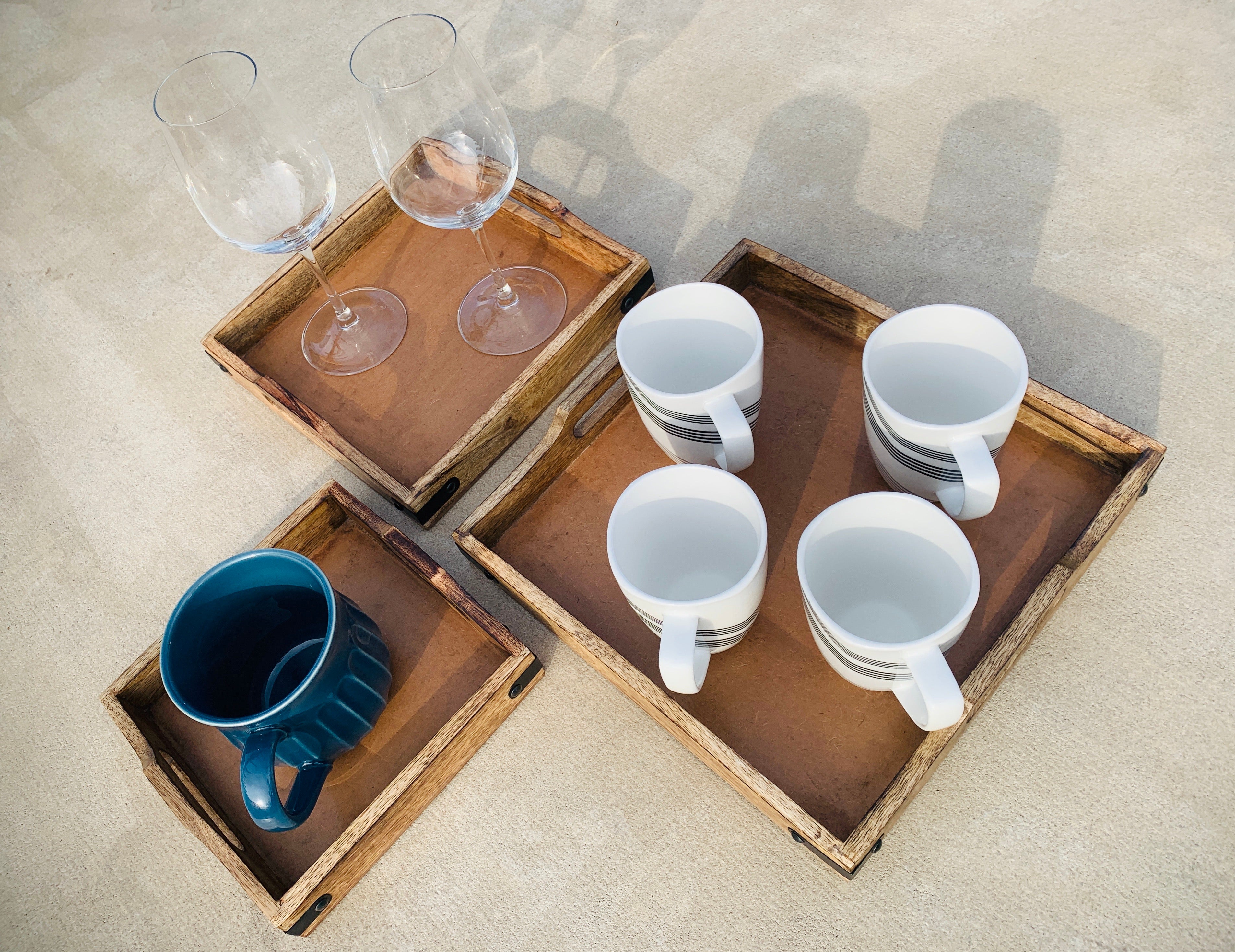 Set of 3 Nesting Country Style Wooden Serving Trays - DharmaObjects