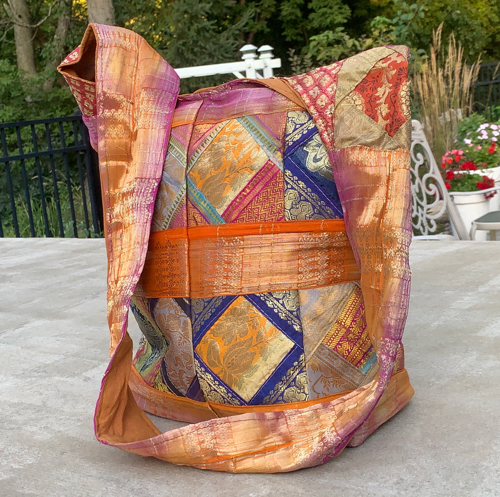 Recycled Sari Patchwork Hippie Hobo Crossbody Bag Purse - DharmaObjects