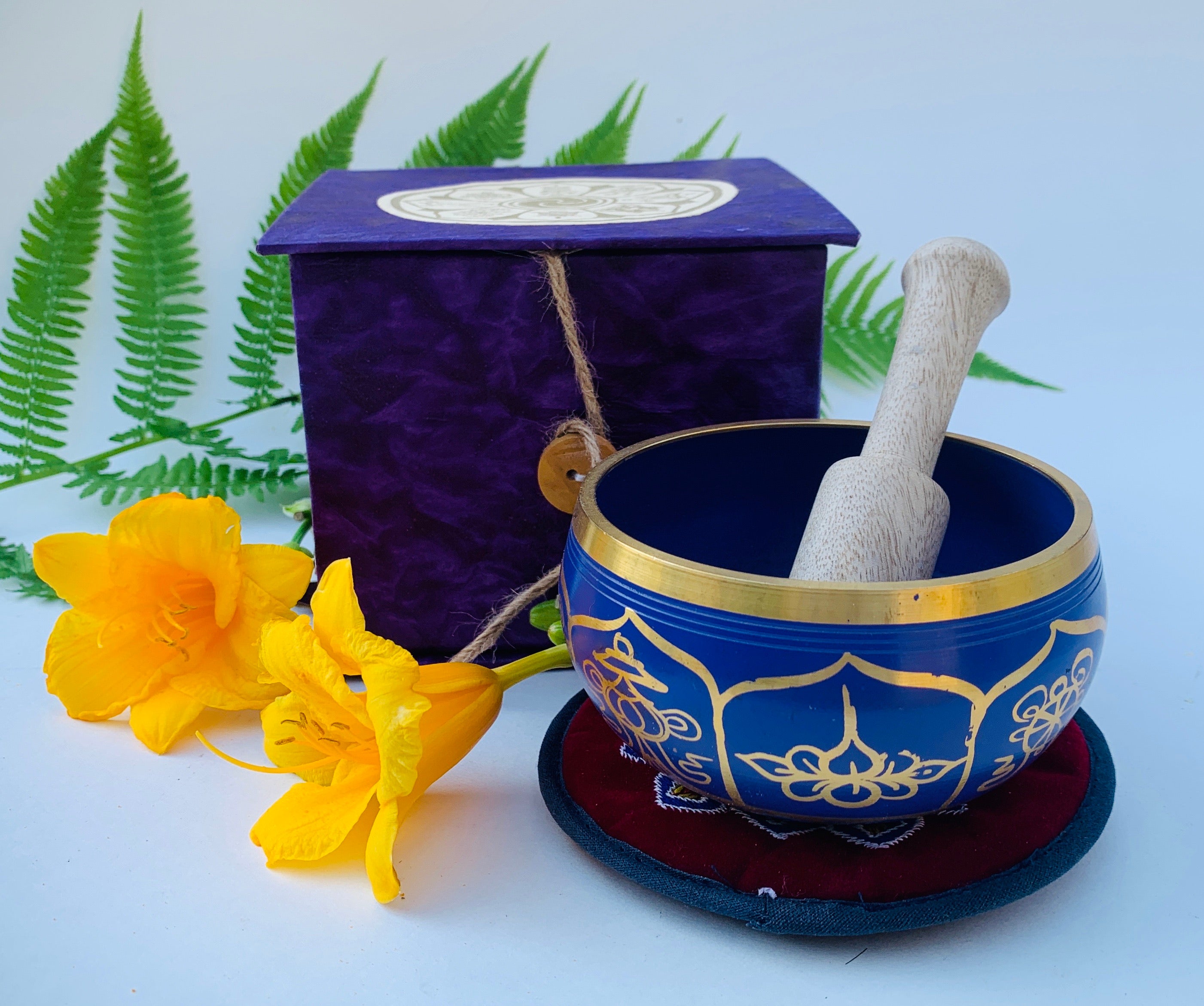 Tibetan 8 Lucky Symbols Singing Bowl Complete Set ~ With Mallet, Mat Cushion & Gift Box ~ For Meditation, Chakra Healing, Prayer, Yoga - DharmaObjects