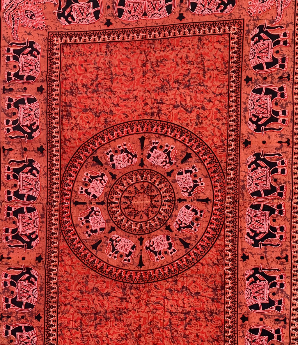 Elephant Mandala Tapestry 80”X50” Red - DharmaObjects