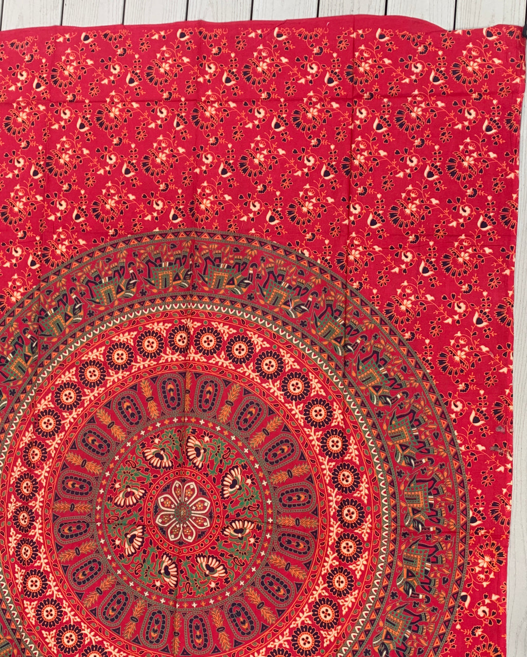 Elephants Mandala Tapestry Wall Decor Hanging 80”X50” Red - DharmaObjects