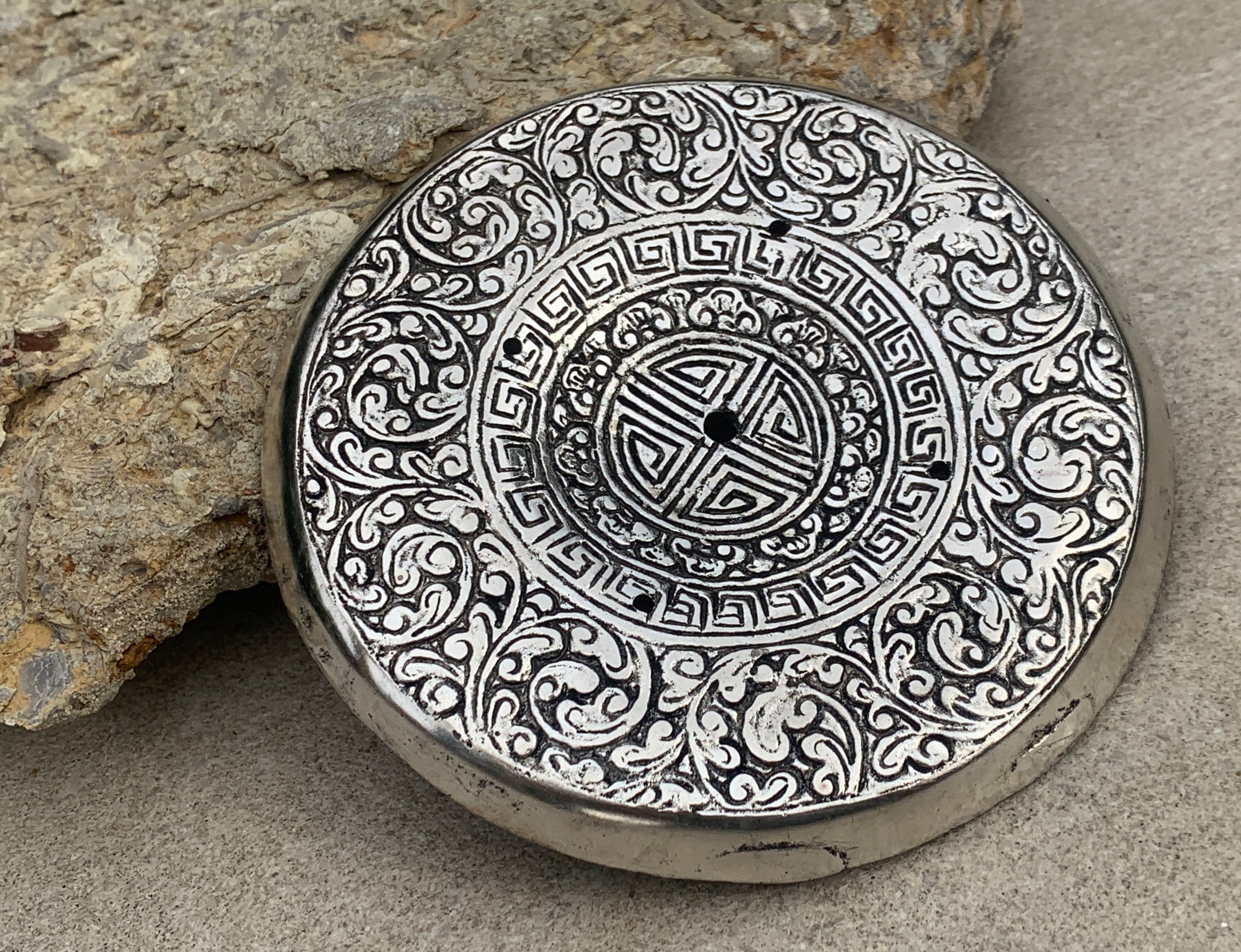 Premium Tibetan Plate Incense Burner Holder Made from Recycled Aluminum 3 in 1. - DharmaObjects