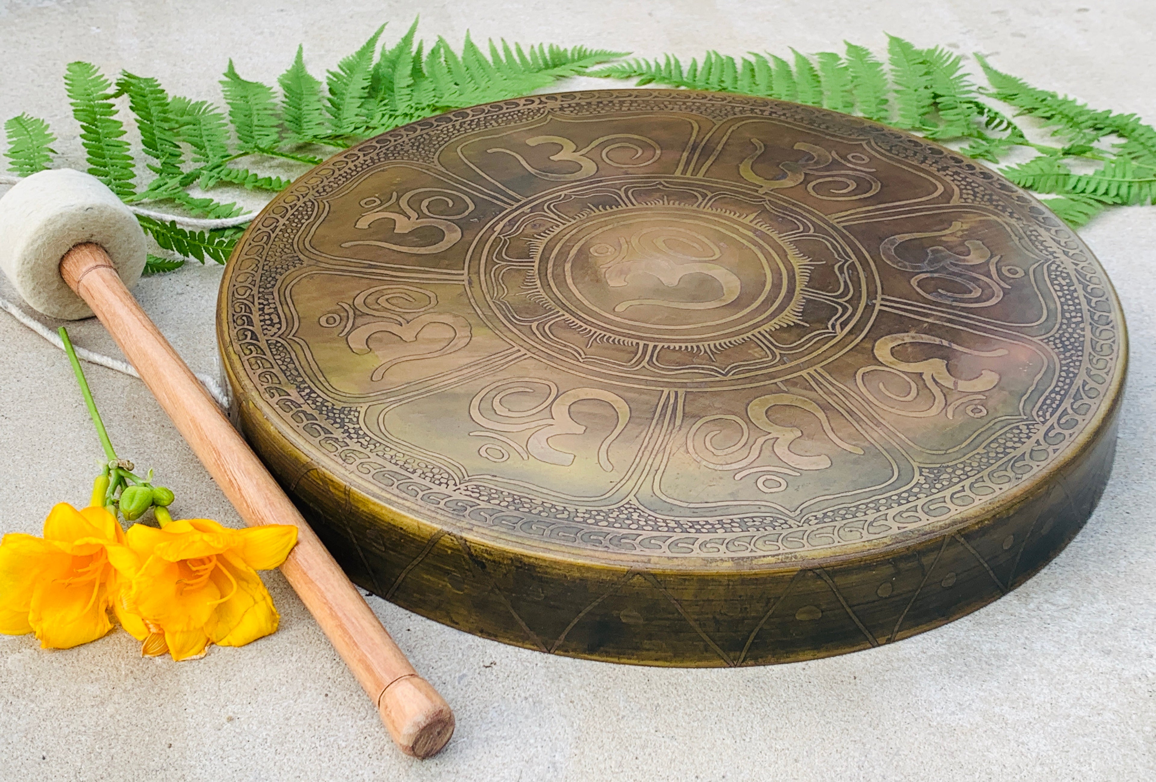 Tibetan Om Gong Diameter Handmade, Temple Gong Healing, Mindfulness Meditation - DharmaObjects