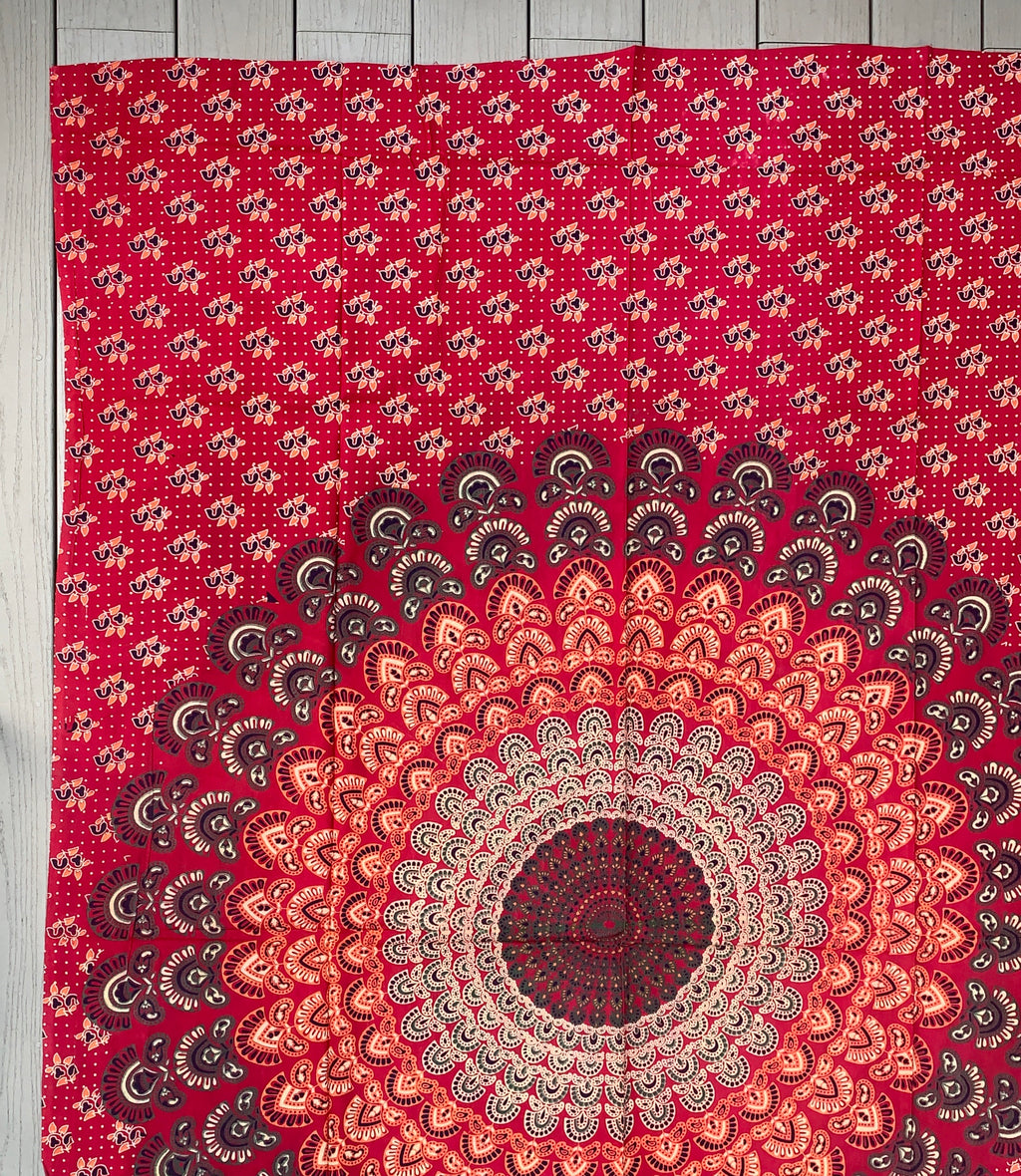 Lotus Mandala Tapestry Wall Decor Hanging  80”X50” Red - DharmaObjects