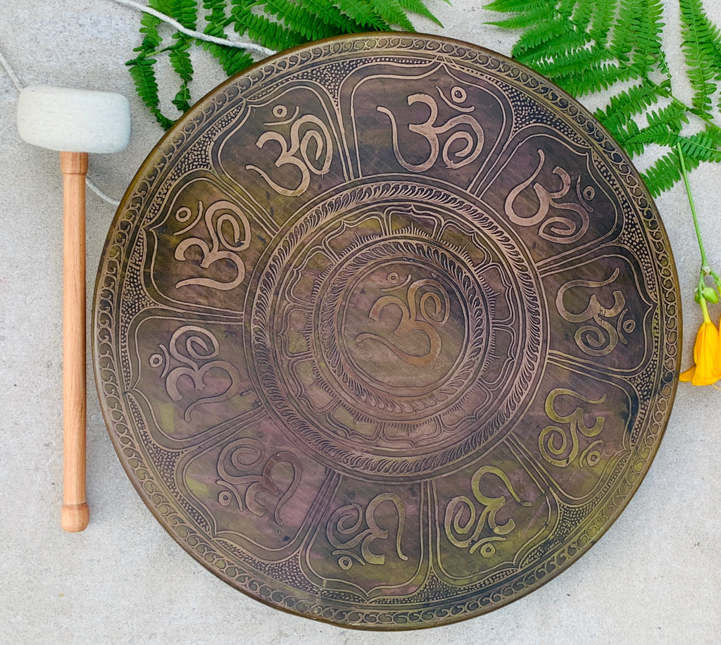 Tibetan Om Gong Diameter Handmade, Temple Gong Healing, Mindfulness Meditation - DharmaObjects