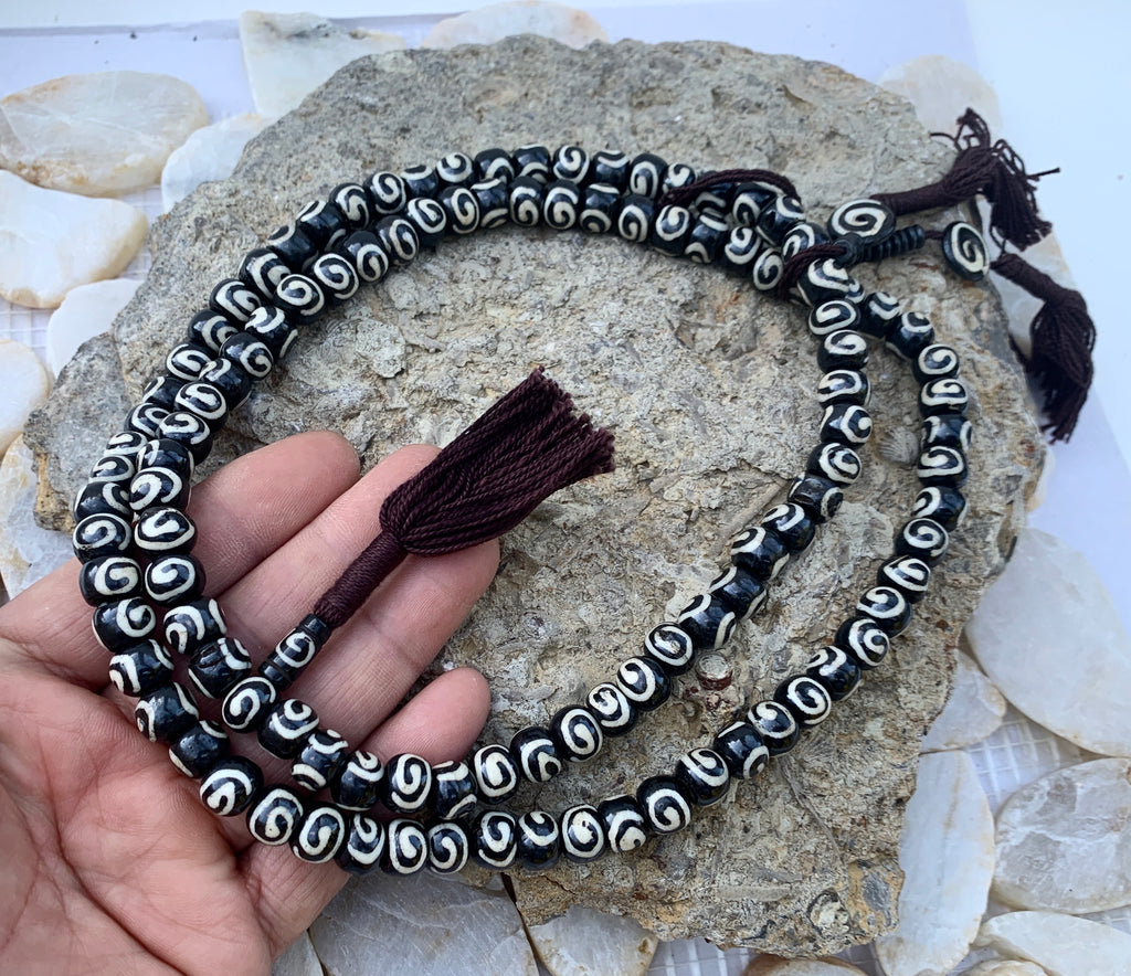 Tibetan Spiral DZI 108 Bone Beads Mala With Counter Meditation and Yoga - DharmaObjects