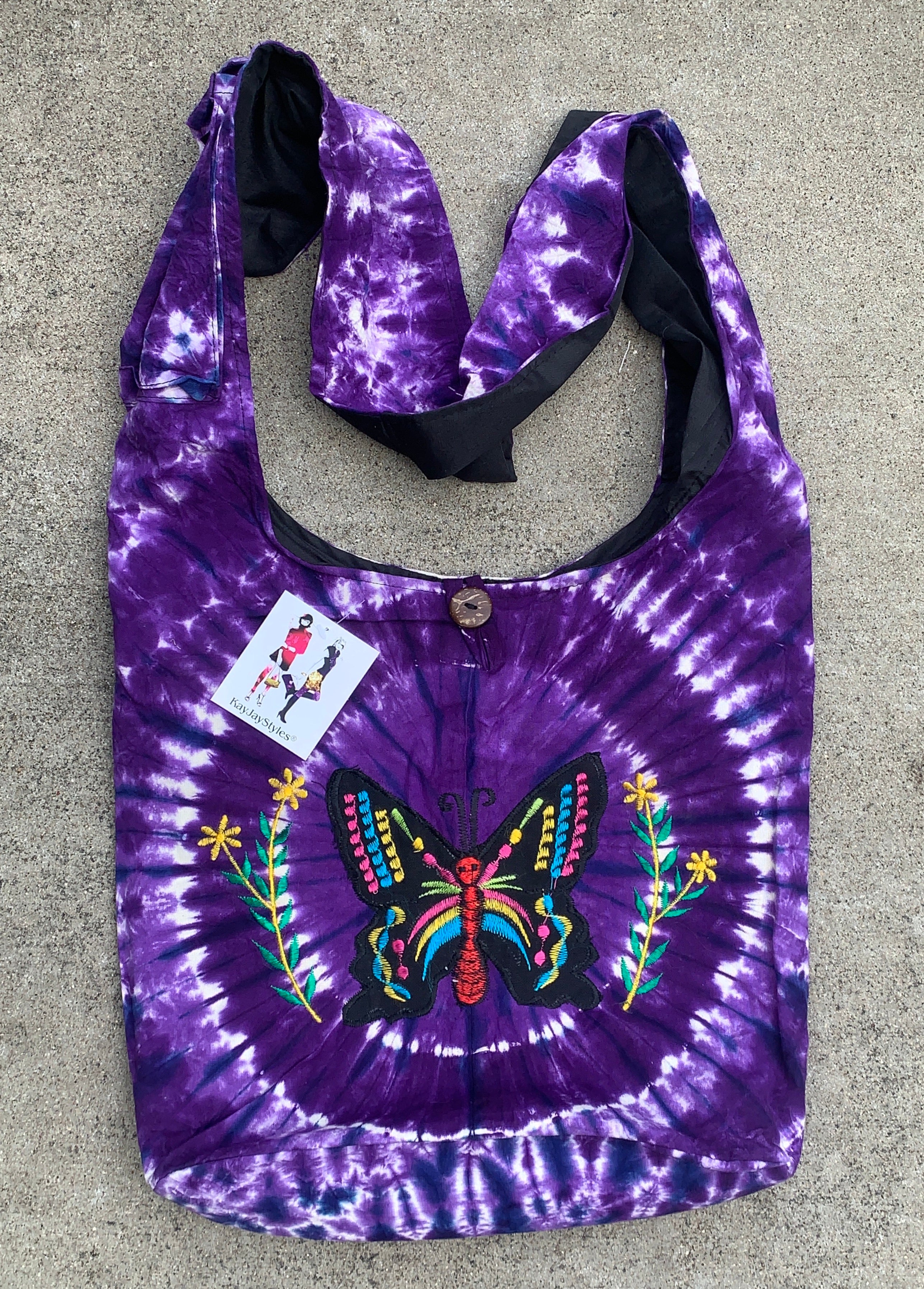 Tie Dye Hippie Hobo Crossbody Butterfly  Bag Purse Nepal - DharmaObjects