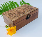 OM Hand Carved Jewelry Trinket Keepsake Wooden Storage Box With Lock - DharmaObjects