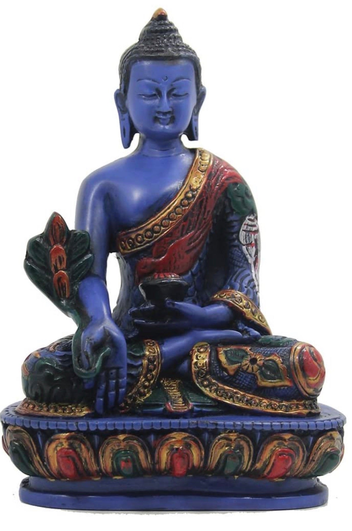 Tibetan Healing Medicine Buddha Statue Hand Painted Nepal 5” Tall - DharmaObjects