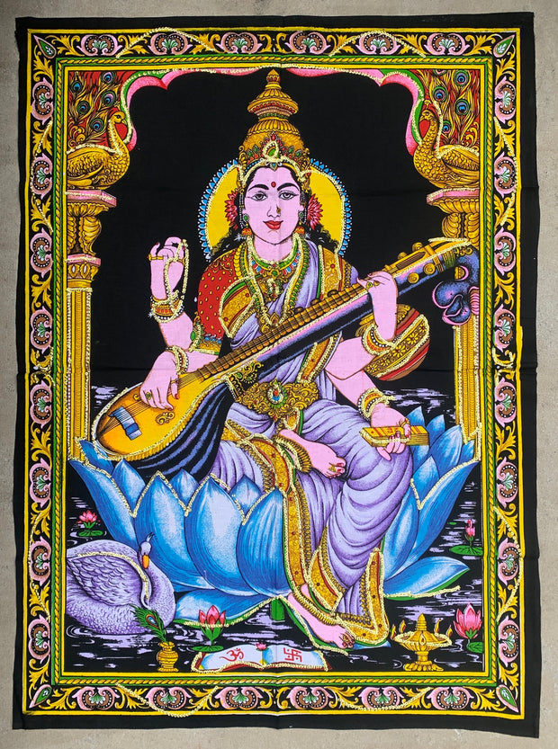 Goddess Saraswati  Tapestry Wall Decor Tapestry 30" X 43"