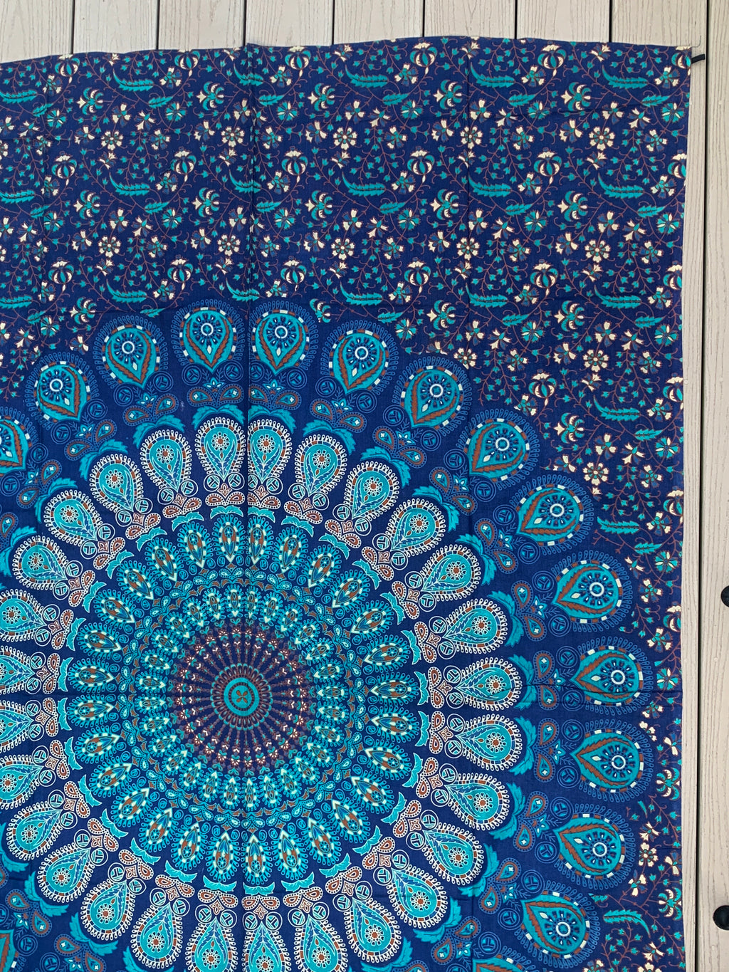 Lotus Mandala Tapestry Wall Hanging Decor 80”X50” Turquoise - DharmaObjects