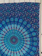 Lotus Mandala Tapestry Wall Hanging Decor 80”X50” Turquoise - DharmaObjects