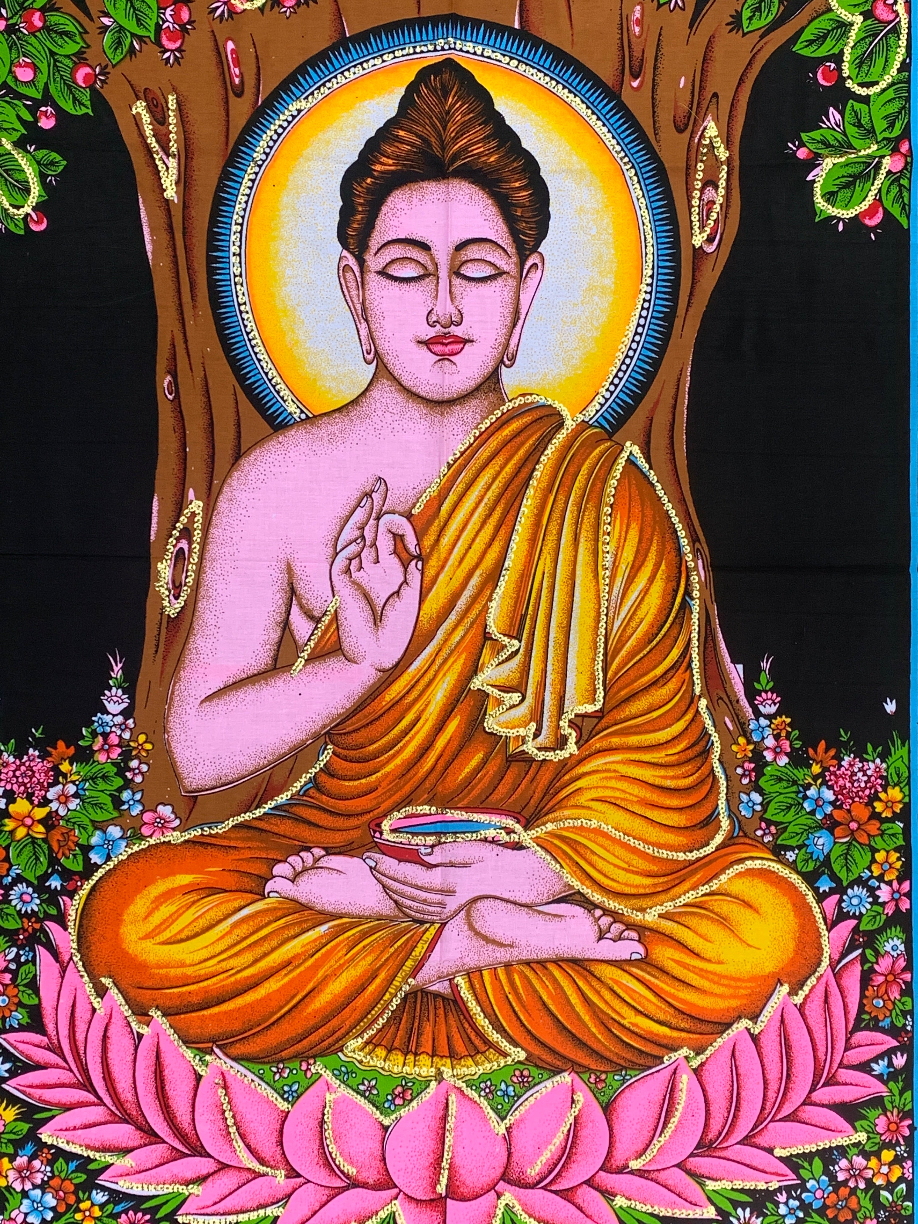 Lord Buddha Tapestry Wall Decor Hanging 30" X 43" - DharmaObjects