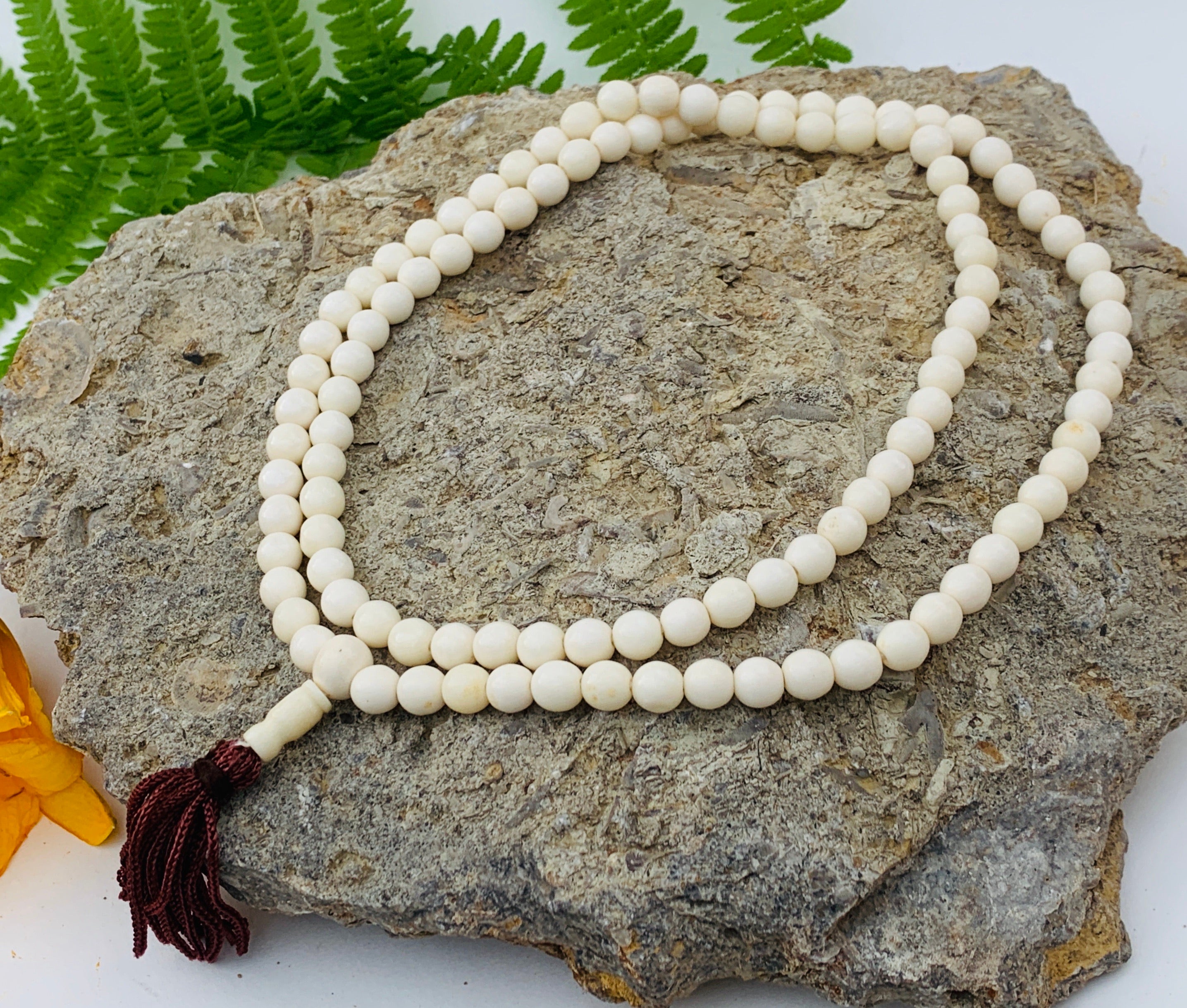 Natural Buffalo Bone 108 Beads Prayer Mala - DharmaObjects